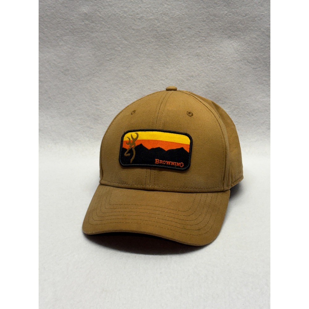 Browning Mens Tan Mountain Sunset Patch Snapback Hat Cotton Hunting Cap OSFM